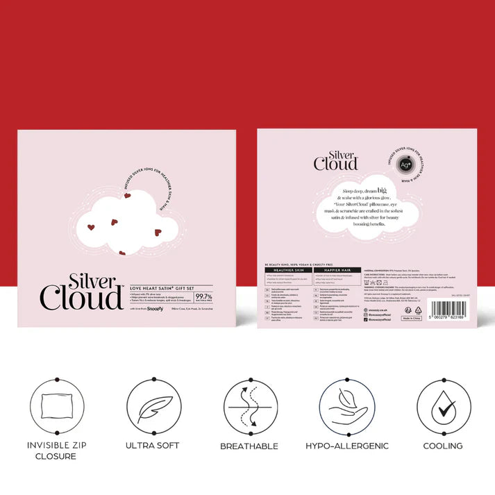 Silver Cloud Satín silki gjafasett - Hjörtu