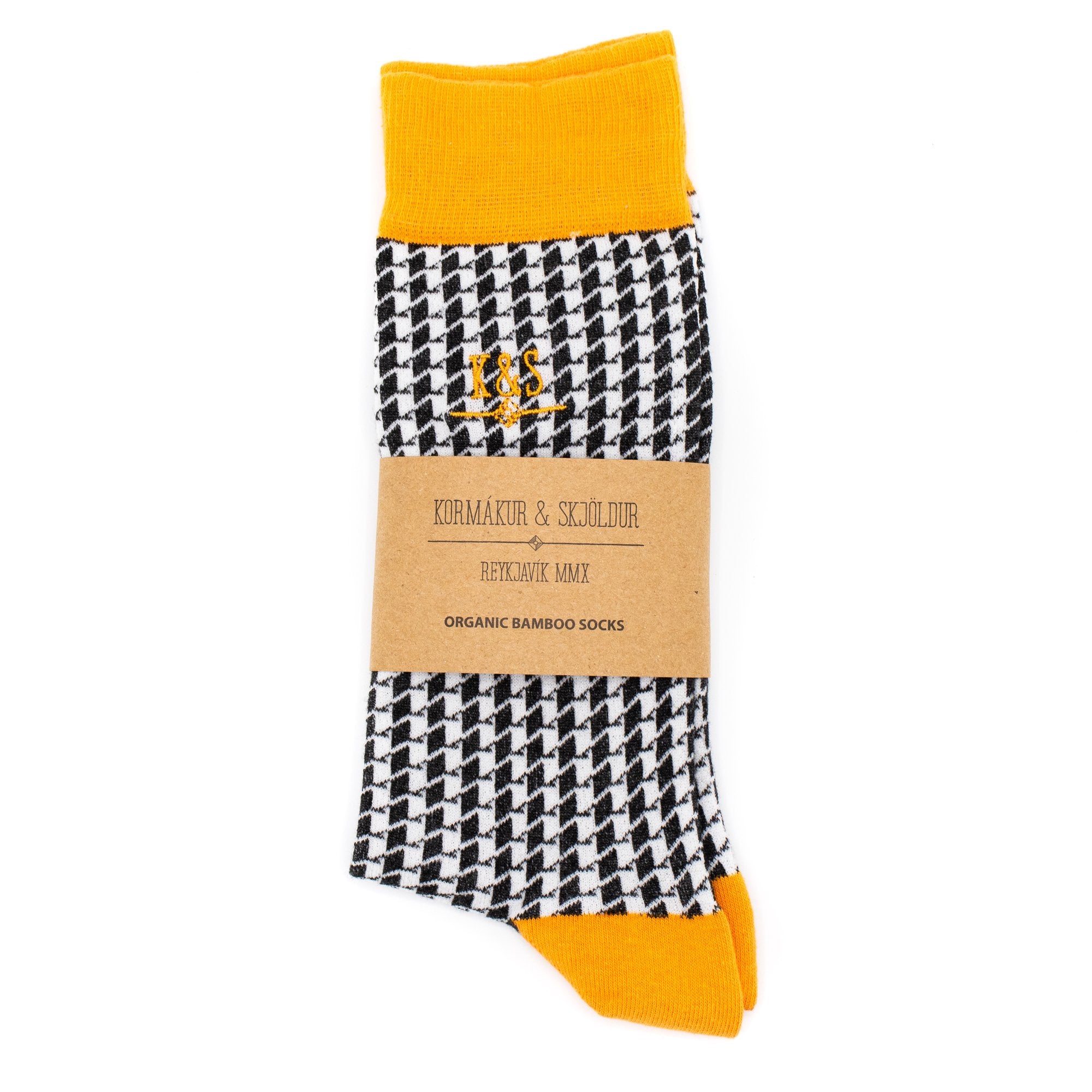 K&S SOKKAR - Houndstooth m. appelsínugulu