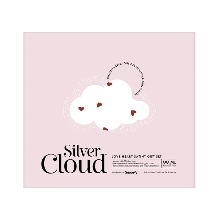 Silver Cloud Satín silki gjafasett - Hjörtu